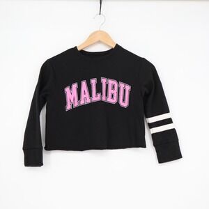 Pixielane Malibu Cropped Sweatshirt Girls 5 Black Spellout Graphic Print Stretch